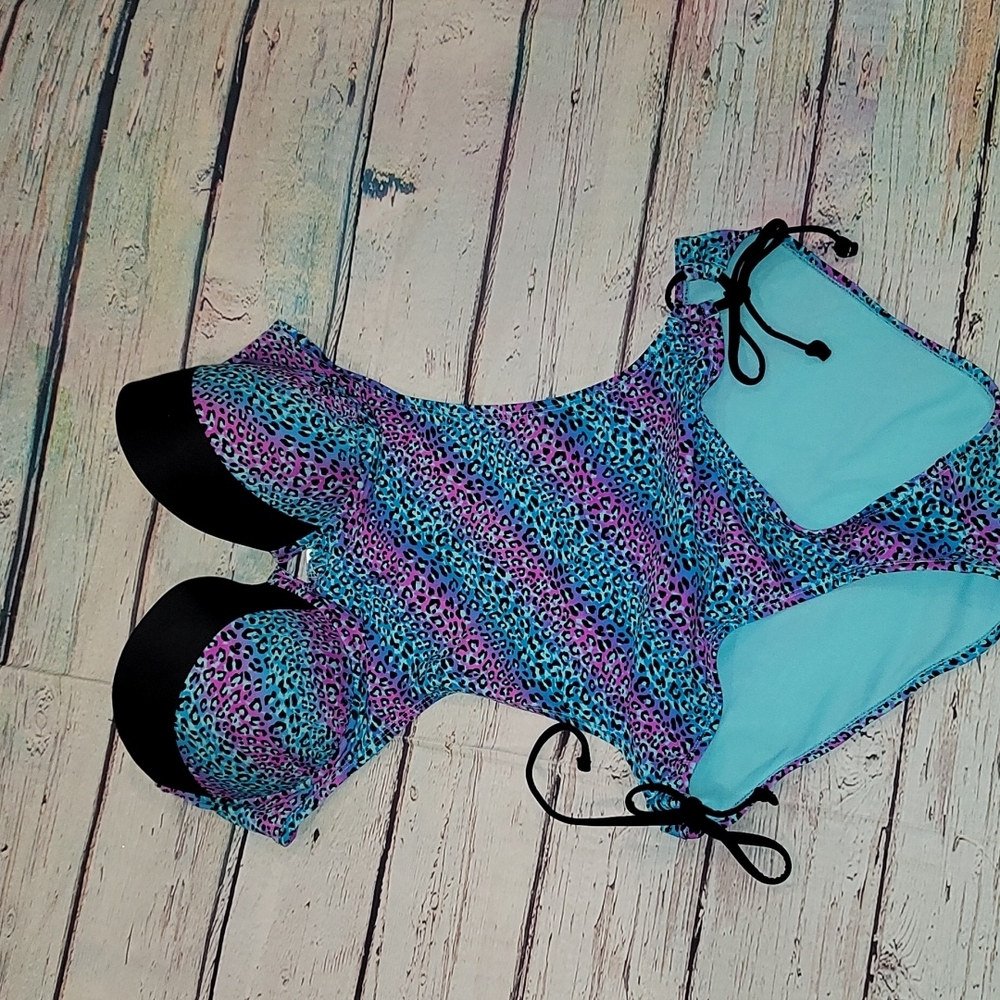 Blue purple leapord monokini - Picture 1 of 8
